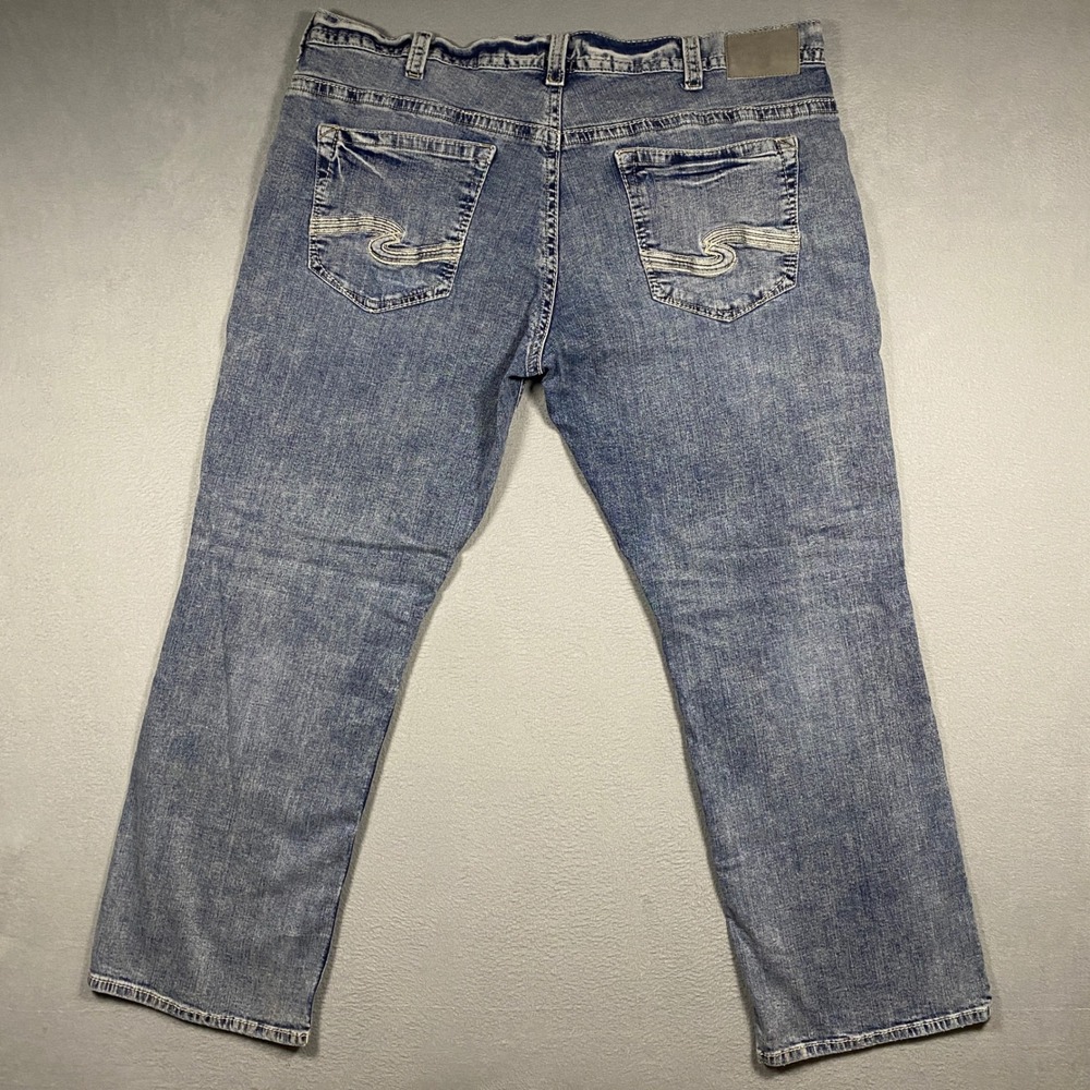 Silver Jeans Gordie Mens 44x32 Blue Loose Straight Leg Stretch Denim